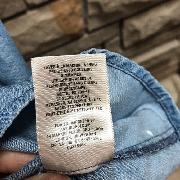 Anthropologie Holding Horses Embroidered Dress Denim Chambray Pockets Medium - Picture 7 of 14